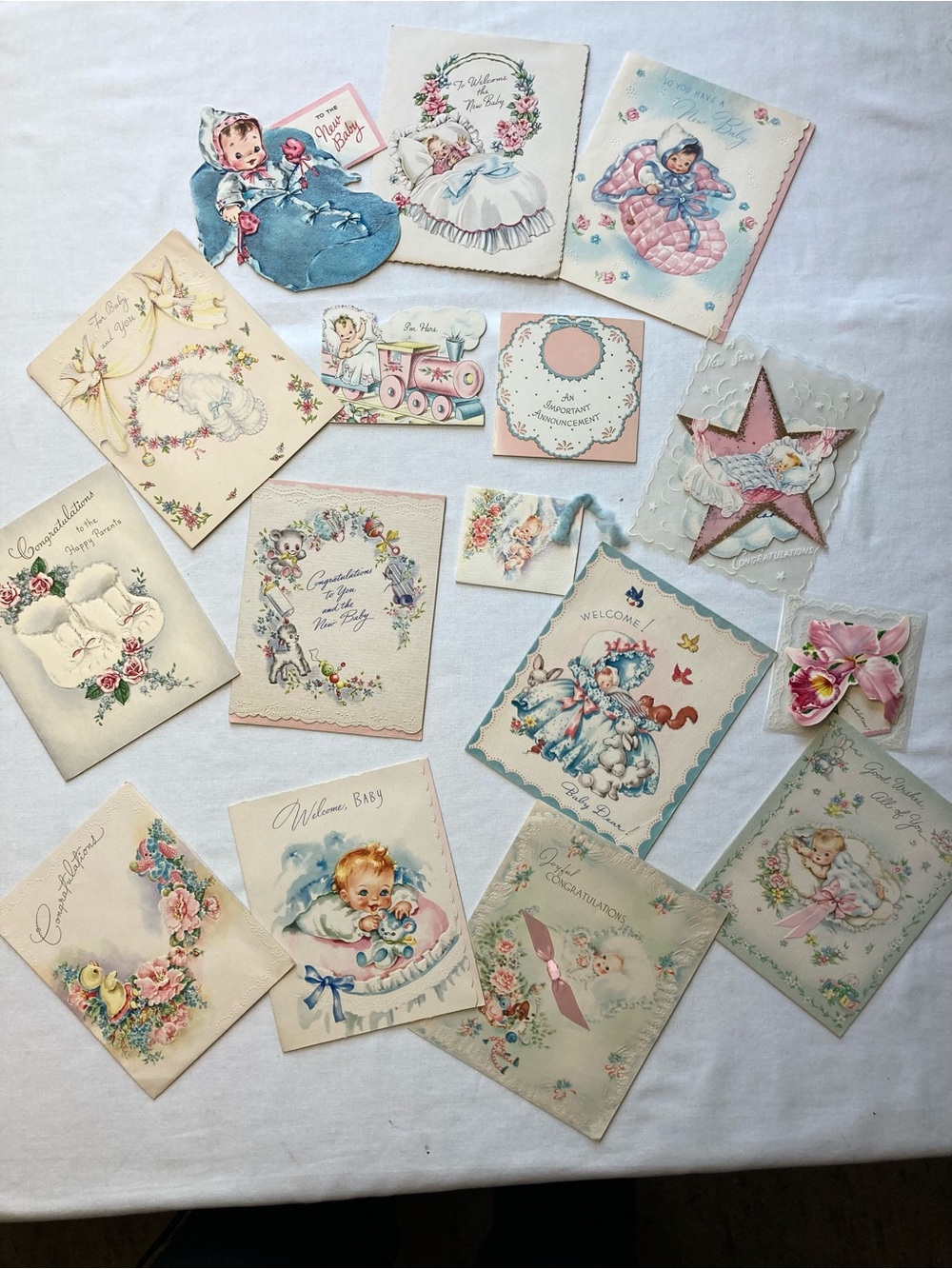 Vintage 1950's New Baby Greeting Card Assortment - Pink & Blue